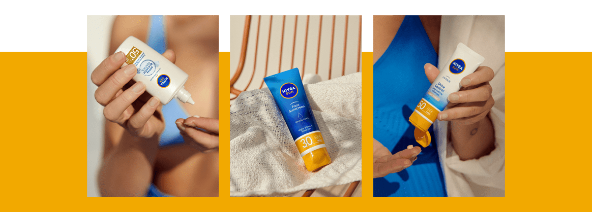 Kobieta nakładająca krem NIVEA SUN do twarzy