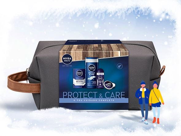 KIT NIVEA MEN Protect & Care com gel de banho, creme hidratante, desodorizante e bálsamo after shave