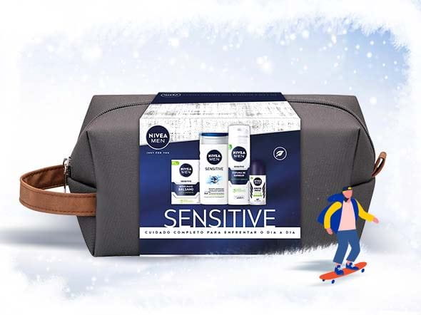 Kit NIVEA MEN Sensitive com gel de banho, espuma de barbear, after-shave e desodorizante