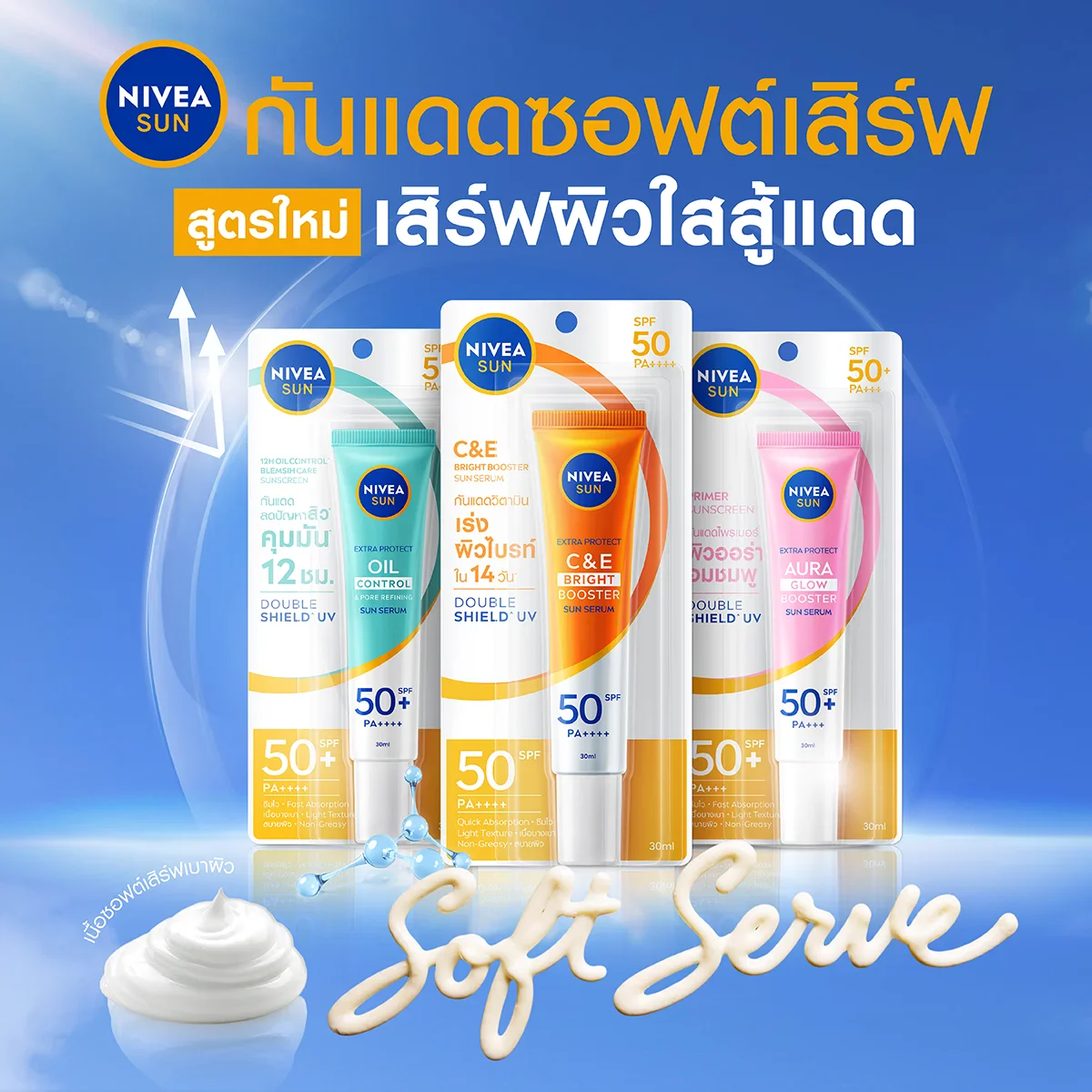 กันแดดซอฟต์เสิร์ฟ เสิร์ฟผิวใสสู้แดด