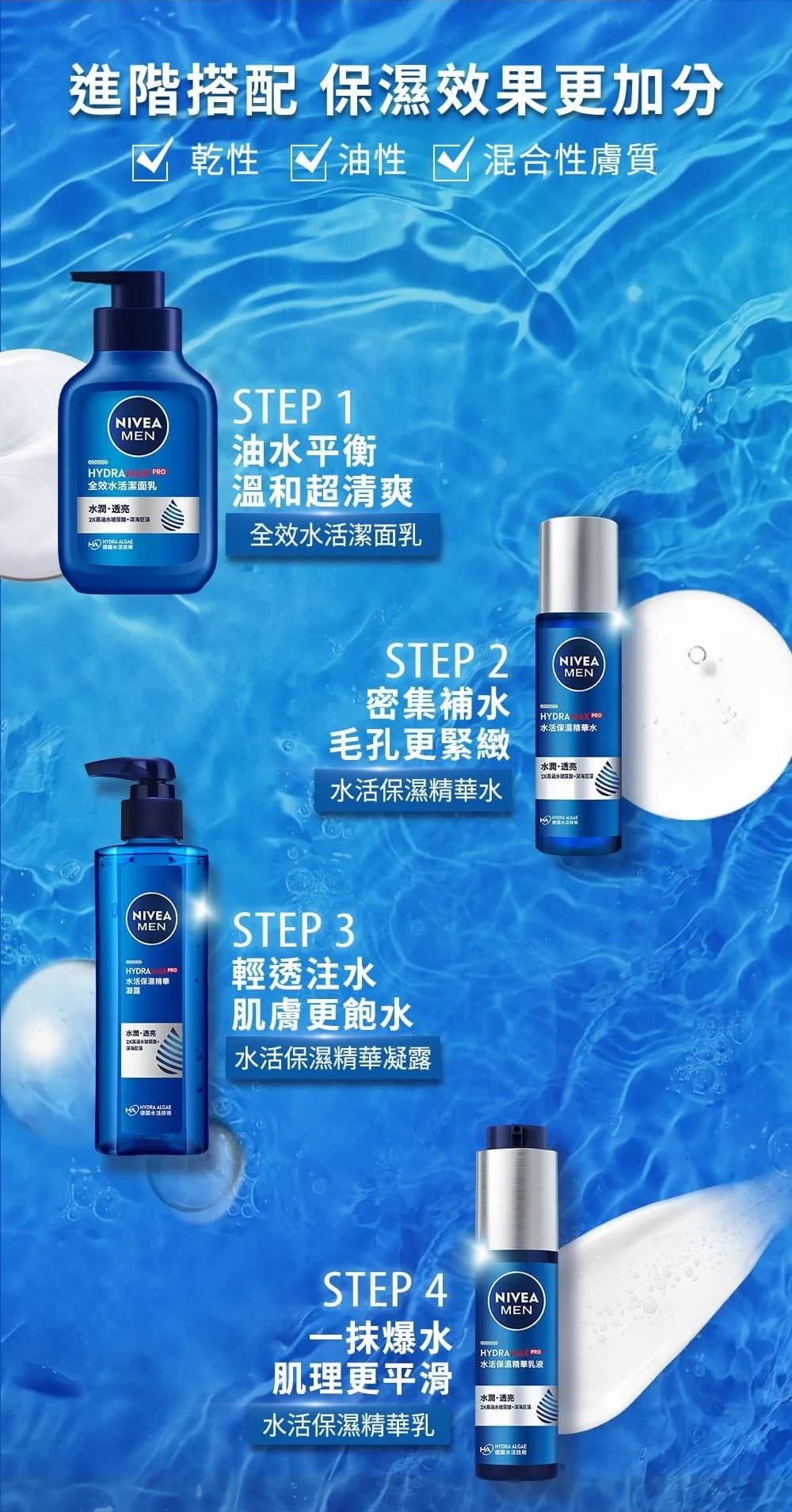 進階搭配 保濕效果更加分，全膚質油水平衡