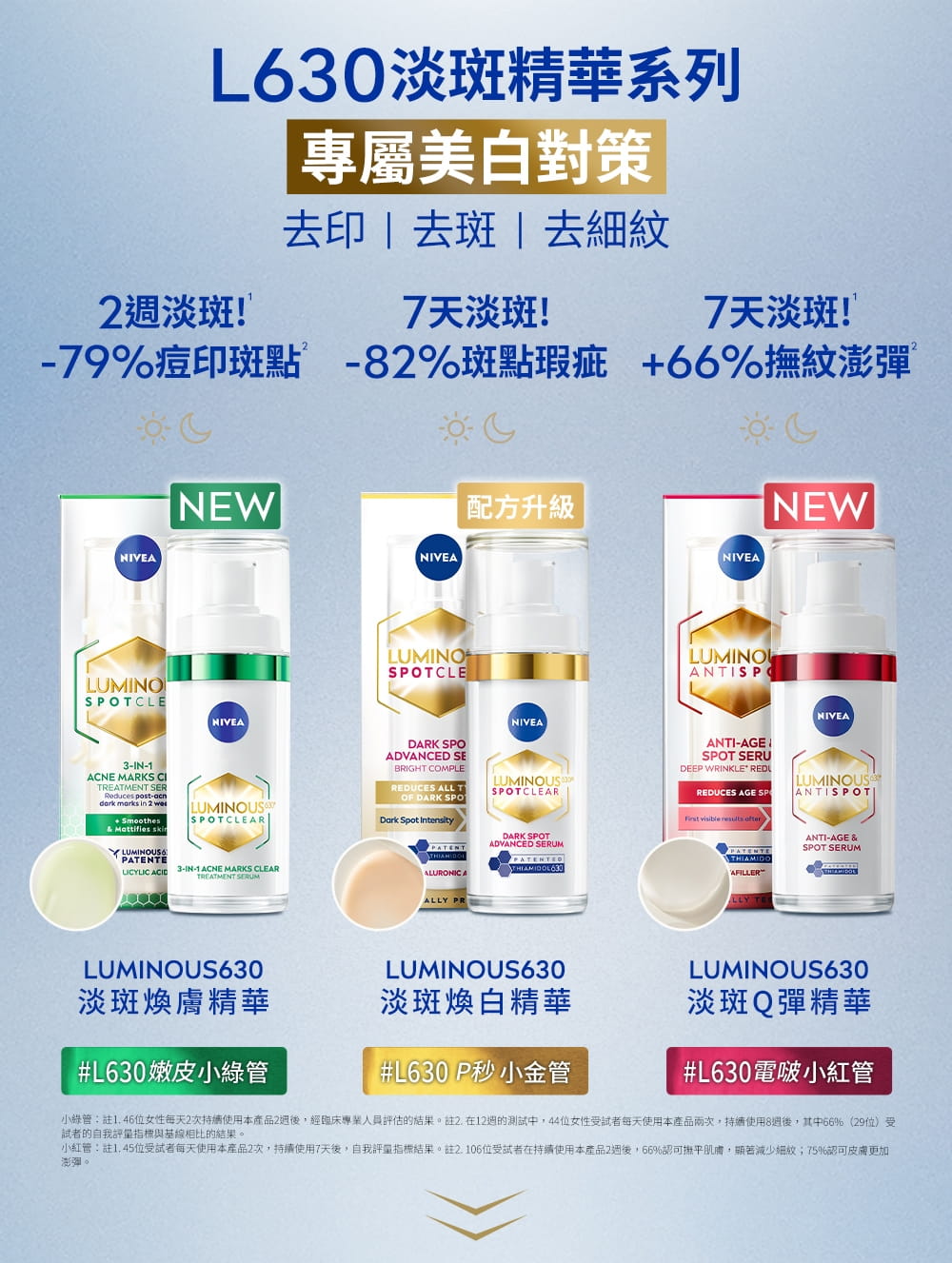 L630淡斑精華系列，有嫩皮小綠管、P秒小金管、電啵小紅管